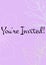 You\\\'re invited written in black letters, with white flowers on invite with pink background