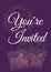 You\'re invited written in white with pale fireworks and two drinks on invite with purple background