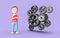 Young 3D Cartoon Character and Metallic Gears on Purple Background