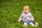 Young adorable cheerful baby playing in park