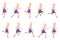 Young, adult blonde woman running sequence poses vector illustration. Fast moving forward, hurry female person cartoon character