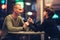 Young adult couple having a date in cafe and drinking coffee holding hands