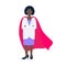 Young adult doctor with hero cape behind hospital medical employee