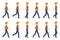 Young adult man in jeans walking sequence poses vector illustration. Moving forward, fast, slow going person cartoon character set