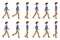 Young adult man in light brown pants walking sequence poses vector illustration. Moving forward going cartoon character set