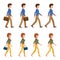 Young, adult man and woman walking sequence poses vector illustration. Moving forward, fast, slow going office people character