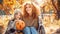 Young adult mother and daughter looking at carved pumpkin with smoke