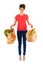 Young adult woman with heavy shopping bags