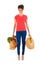 Young adult woman with heavy shopping bags