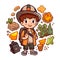Young adventurer on an adventure trip. Search for hidden Geocaching treasures in nature. Cartoon vector illustration