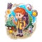 Young adventurer on an adventure trip. Search for hidden Geocaching treasures in nature. Cartoon vector illustration