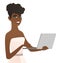 Young african-american bride using a laptop.