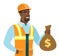 Young african-american builder showing money bag.