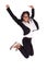 Young african american business woman jumping, success concept