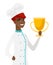 Young african-american chef holding a trophy.