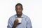 Young African American with coffee mug, horizontal