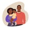 Young African-American family portrait.. Mom, dad and daughter. Vector illustration simple shapes