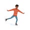 Young African American man ice skating vector Illustration on a white background