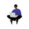 Young African American Man Sitting on Floor with Laptop, Guy Working or Relaxing Using Computer Vector Illustration