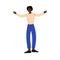 Young African American Man Spread his Arms to Sides Vector Illustration