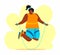 A young african american obese woman doing exercise. A girl working in sweat to get rid of belly fat. Obesity.