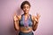 Young african american sporty girl doing sport winning medals over isolated pink background relax and smiling with eyes closed