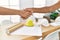 Young african american woman doing handshake at architecture studio