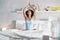 Young African American Woman Doing Yoga In Bed After Sleep