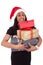 Young African American woman holding gift boxes