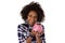 Young african american woman with piggy bank