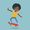 Young african-american woman riding skateboard.