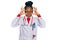 Young african american woman wearing doctor uniform and stethoscope trying to open eyes with fingers, sleepy and tired for morning