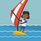Young african-american woman windsurfing.