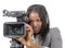 Young African American women with professional video camera and