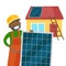 Young african constructor installing solar panel.