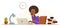 Young African ethnicity woman alarmed in problem working on a project in stress vector flat illustration isolated, urgent panic