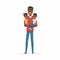 Young African father with babies - cartoon people characters isolated illustration