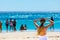 Young African female vacationers on Cape Town beach