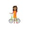Young african girl hold bicycle on white background. cartoon character. full length flat style