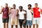Young african group of friends standing together over isolated background waiving saying hello happy and smiling, friendly welcome