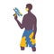 Young african guy with water gun in protective mask during covid-19 pandemic vacation. Vector character in vibrant colors