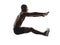 Young african muscular build long jumping man silhouette