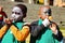 Young African Preschool children doing an egg and spoon race on the playground