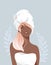 Young African woman with towel on background of floral. Concept of care skin face, body female. Template cosmetic services: