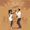 Young afro american couple dancing salsa.