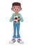 young afro teenager boy kid with soccer balloon character