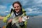 Young amateur angler hold the Asp fish