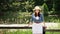 Young american cowgirl woman portrait outdoors