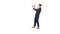 Young angry emotional man in formal suit talking on the phone and dancing after on white background.
