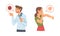 Young Angry Man and Woman Character Expressing Discontent in Social Media with Thumb Down and Angry Emoji Face Vector